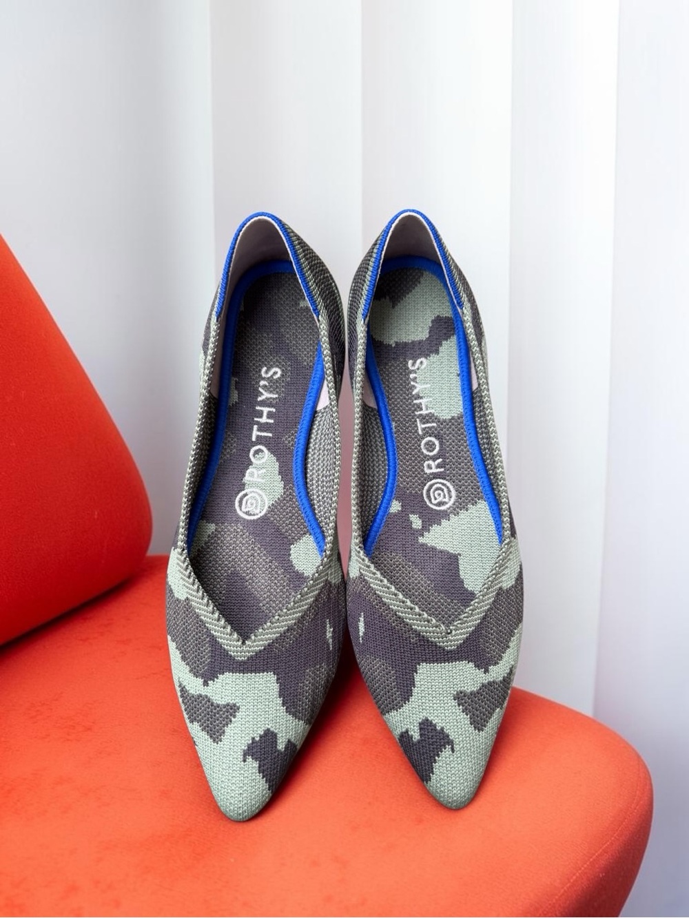 Rothy's The Point Olive Camo Print Pointed Toe Flats Retired Green 8.5